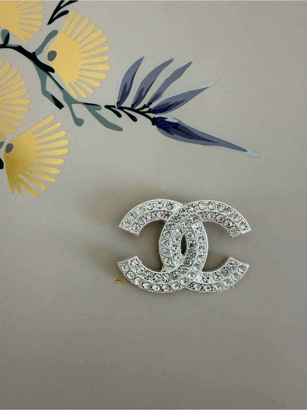 Crystal Double-C Logo Brooch - Silver Tone